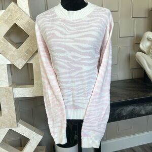 Studio B pink white animal print long sleeve crew neck sweater Size Large